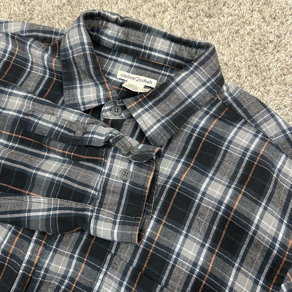 Carbon 2 Cobalt Flannel Shirt Mens Large Blue Plaid Cotton Button Up Long Sleeve